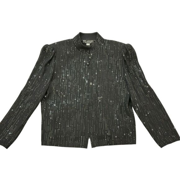 St. John Evening Black Sequined Jacket - Picture 3 of 11